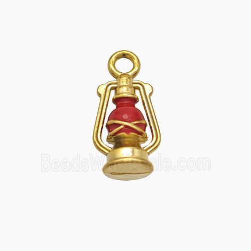 Stainless Steel OilLamp Pendant Red Enamel Gold Plated