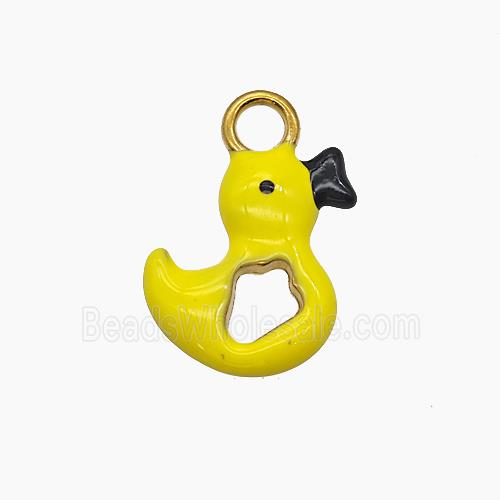 Stainless Steel Duck Pendant Yellow Enamel Gold Plated