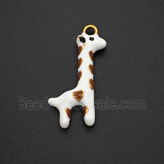 Stainless Steel Giraffe Pendant White Enamel Gold Plated