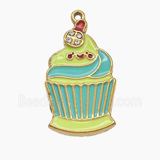 Stainless Steel Ice Cream Pendant Green Enamel Gold Plated