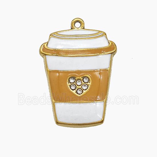 Stainless Steel Cup Pendant Pave Rhinestone Enamel Gold Plated