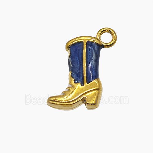 Cowboy Boots Charms Stainless Steel Shoes Pendant Blue Painted Gold Plated
