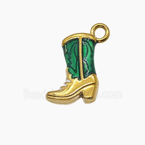 Cowboy Boots Charms Stainless Steel Shoes Pendant Green Painted Gold Plated