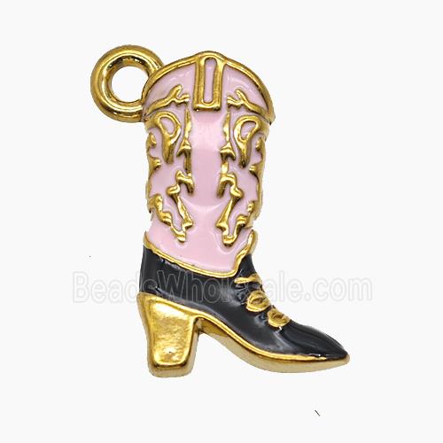 Cowboy Boots Charms Stainless Steel Shoes Pendant Pink Enamel Gold Plated