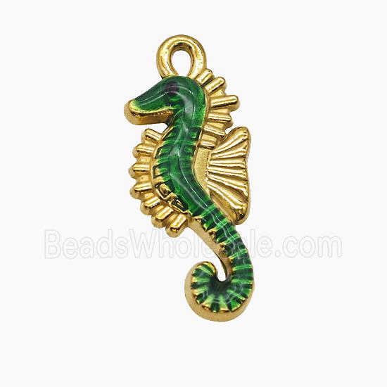 Stainless Steel Starfish Pendant Green Painted Gold Plated