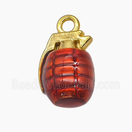Grenade Charms Stainless Steel Pendant Red painted Gold Plated