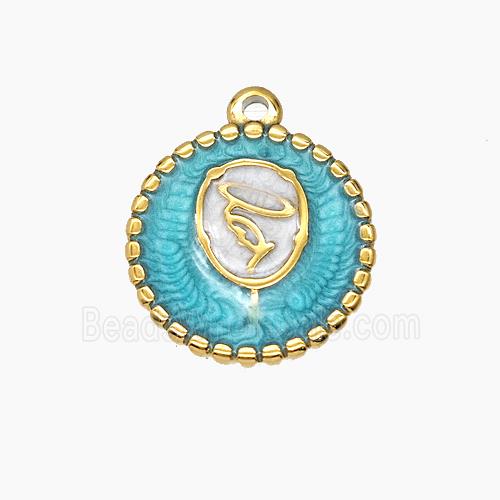 Stainless Steel Pendant Green Enamel Circle Gold Plated