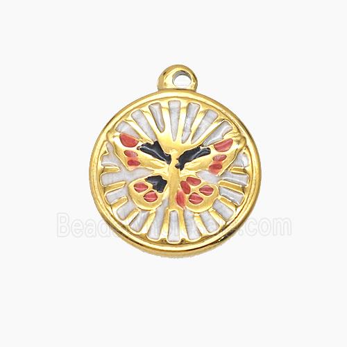 Stainless Steel Butterfly Pendant Enamel Gold Plated