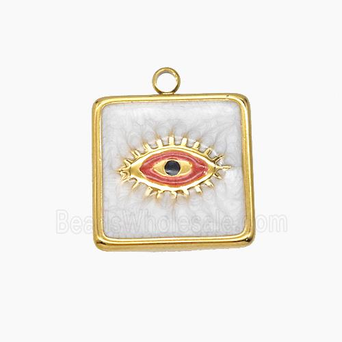 Stainless Steel Eye Pendant White Enamel Square Gold Plated