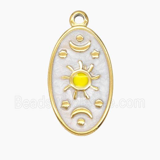 Stainless Steel Sun Pendant White Enamel Moon Oval Gold Plated