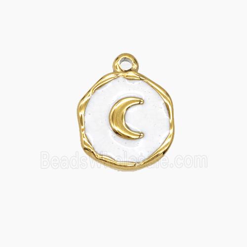Stainless Steel Moon Pendant White Enamel Gold Plated