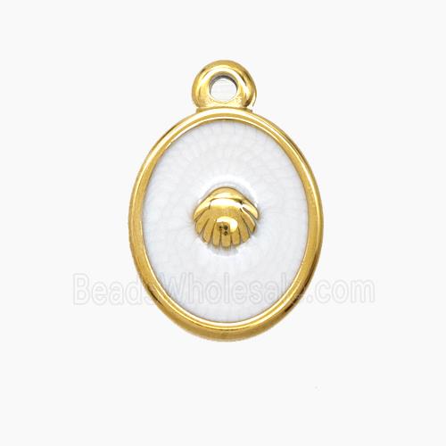 Stainless Steel Scallop Shell Pendant White Enamel Gold Plated