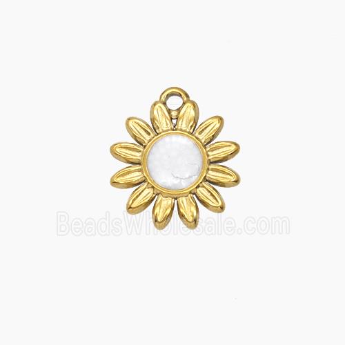 Stainless Steel Sunflower Pendant White Enamel Gold Plated