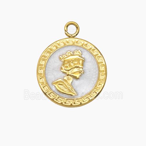 Stainless Steel Empress Pendant White Enamel Gold Plated