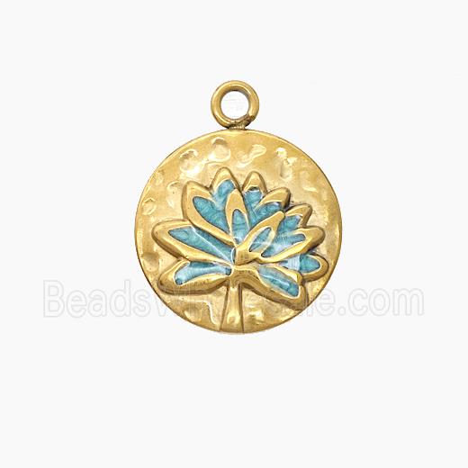 Stainless Steel Lotus Pendant Enamel Flower Gold Plated