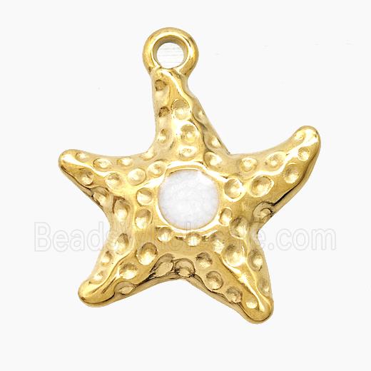 Stainless Steel Starfish Pendant White Enamel Gold Plated
