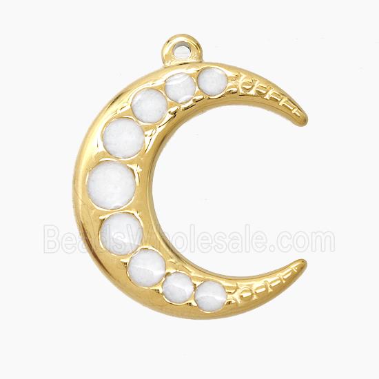Stainless Steel Moon Pendant White Enamel Gold Plated