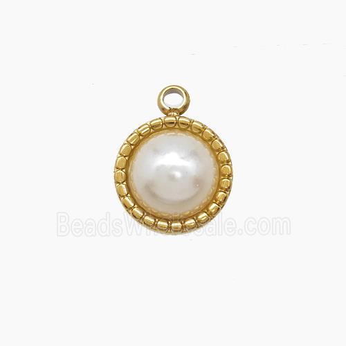 Stainless Steel Circle Pendant Pave Resin Gold Plated