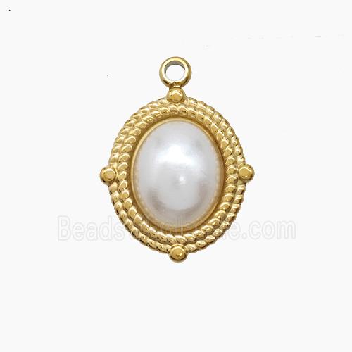 Stainless Steel Oval Pendant Pave Resin Gold Plated