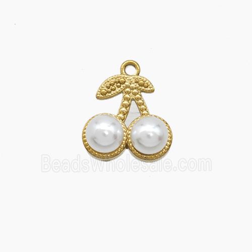 Stainless Steel Cherry Pendant Pave Resin Gold Plated