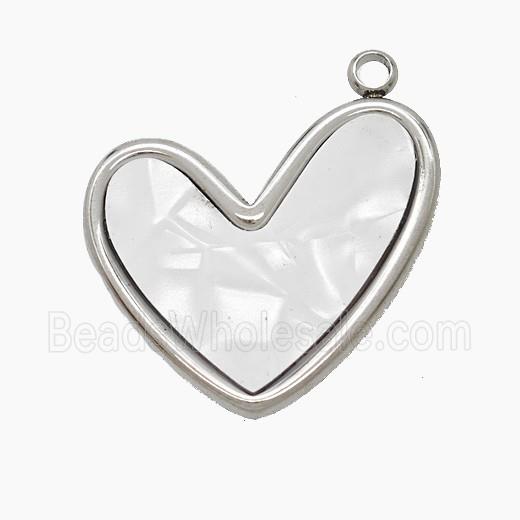 Raw Stainless Steel Heart Pendant Pave Shell