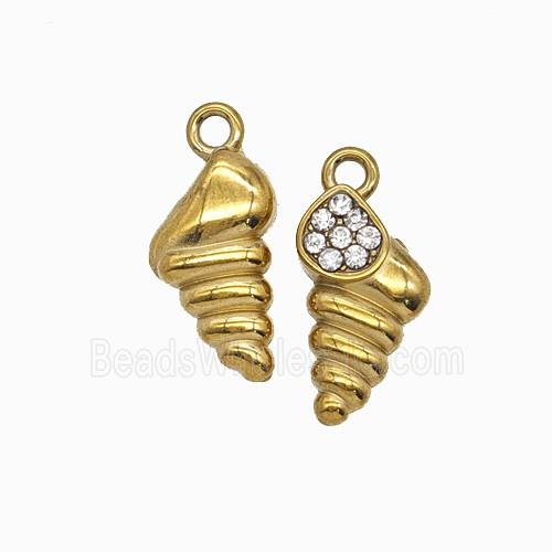 Stainless Steel Conch Shell Pendant Pave Rhinestone Gold Plated