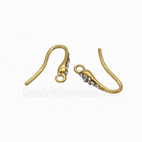 Stainless Steel Hook Earrings Pave Rhinestone Gold Plated