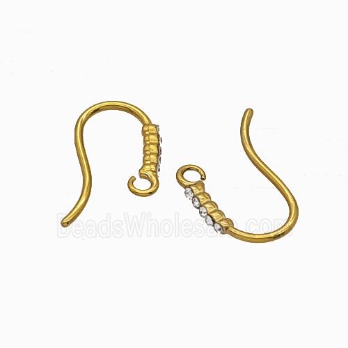 Stainless Steel Hook Earrings Pave Rhinestone Gold Plated