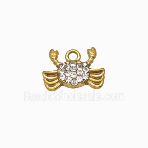 Stainless Steel Crab Pendant Pave Rhinestone Gold Plated