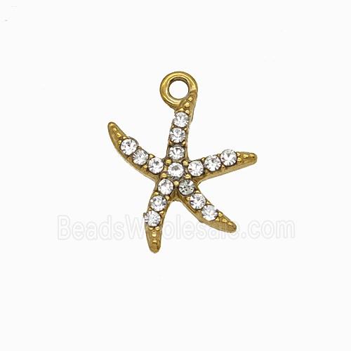 Stainless Steel Starfish Pendant Pave Rhinestone Gold Plated