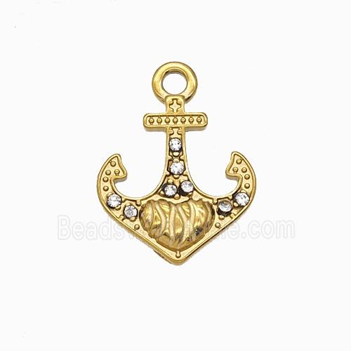 Stainless Steel Anchor Pendant Pave Rhinestone Gold Plated