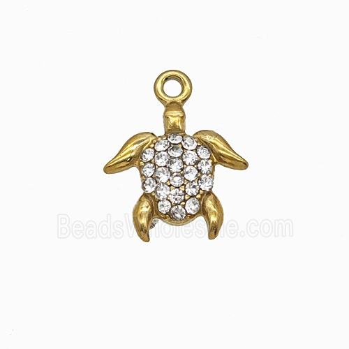 Stainless Steel Tortoise Pendant Pave Rhinestone Gold Plated