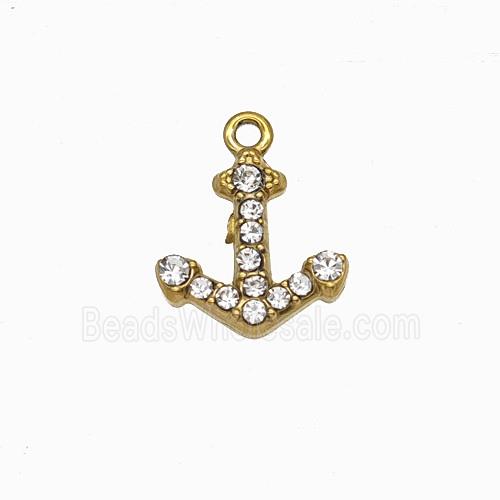 Stainless Steel Anchor Pendant Pave Rhinestone Gold Plated