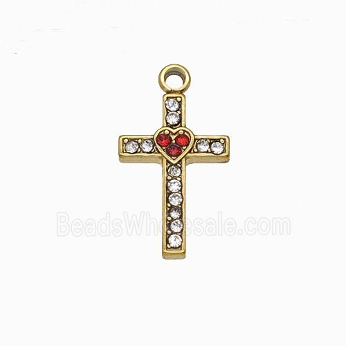 Stainless Steel Cross Pendant Pave Rhinestone Gold Plated