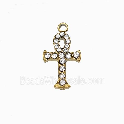 Stainless Steel Cross Pendant Pave Rhinestone Gold Plated