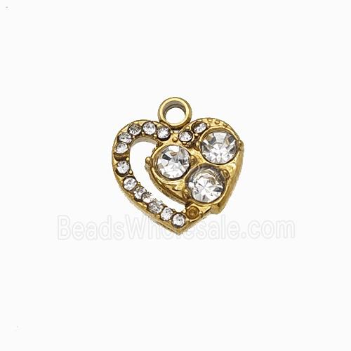 Stainless Steel Heart Pendant Pave Rhinestone Gold Plated