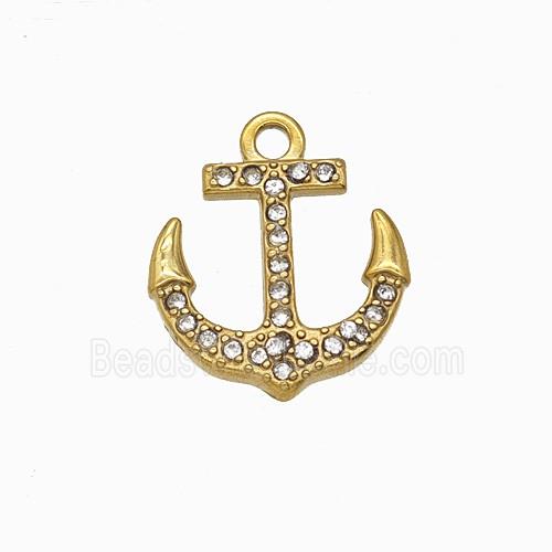 Stainless Steel Anchor Pendant Pave Rhinestone Gold Plated
