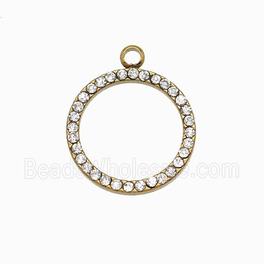 Stainless Steel Circle Pendant Pave Rhinestone Rings Gold Plated