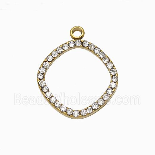 Stainless Steel Circle Pendant Pave Rhinestone Gold Plated