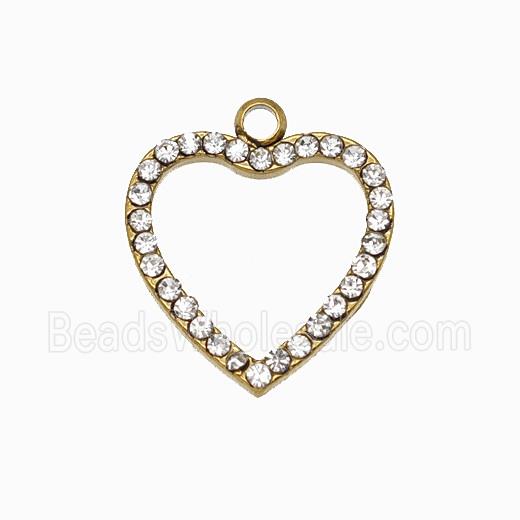 Stainless Steel Heart Pendant Pave Rhinestone Gold Plated