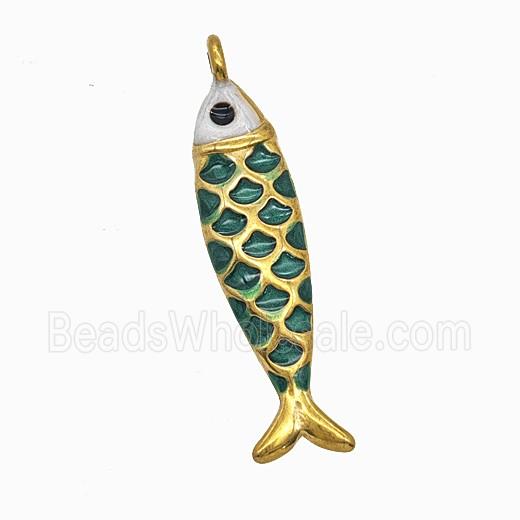 Stainless Steel Fish Pendant Green Painted Gold Plated