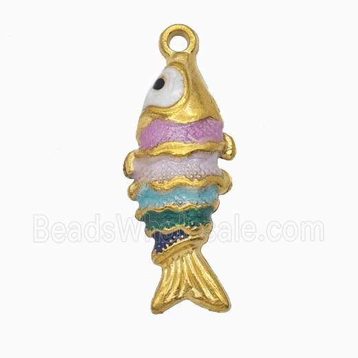 Stainless Steel Fish Pendant Multicolor Painted Gold Plated