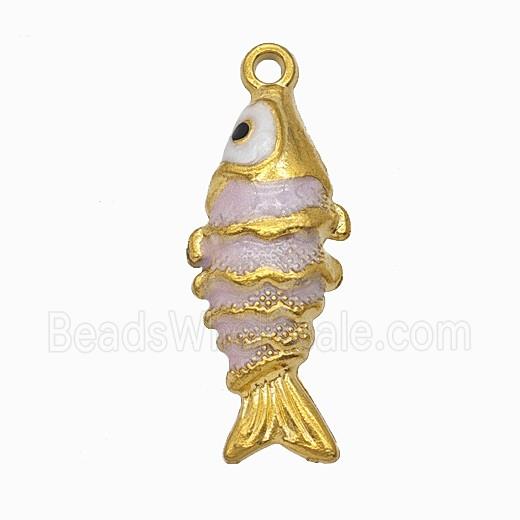 Stainless Steel Fish Pendant Lt.Pink Painted Gold Plated