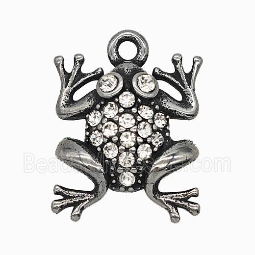 304 Stainless Steel Frog Pendant Pave Rhinestone Antique Silver