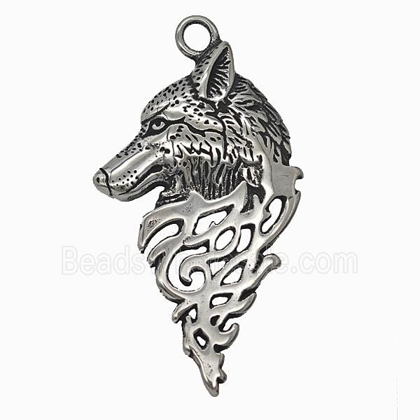 304 Stainless Steel Wolf-head Pendant Antique Silver