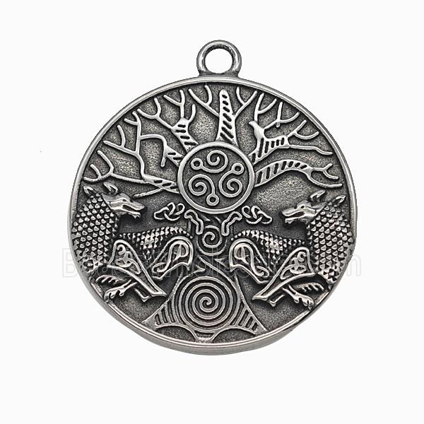 Viking Wolf Charms 304 Stainless Steel Tree Pendant Antique Silver