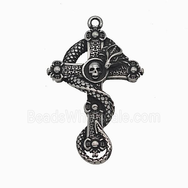 Dragon Cross Charms 304 Stainless Steel Pendant Skull Antique Silver