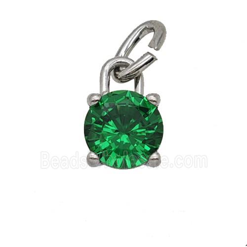 Raw Stainless Steel Pendant Pave Green Zirconia