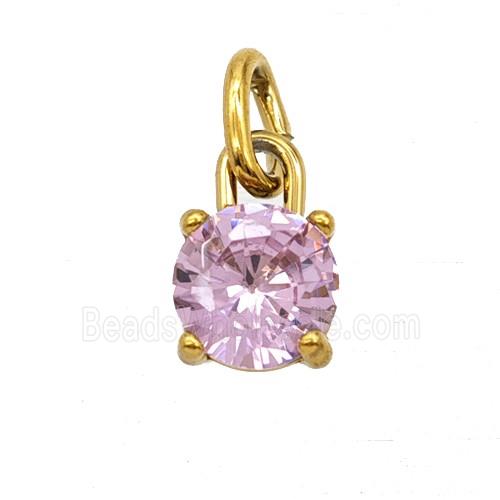 Stainless Steel Pendant Pave Pink Zirconia Gold Plated