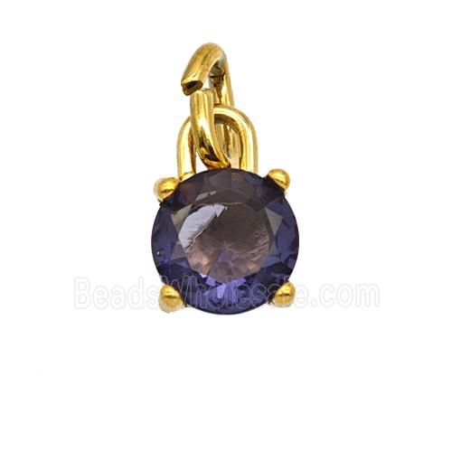 Stainless Steel Pendant Pave Purple Zirconia Gold Plated